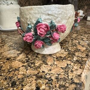 Tailor Vintage Ceramic Sculpture with Pink and Green Floral Design
